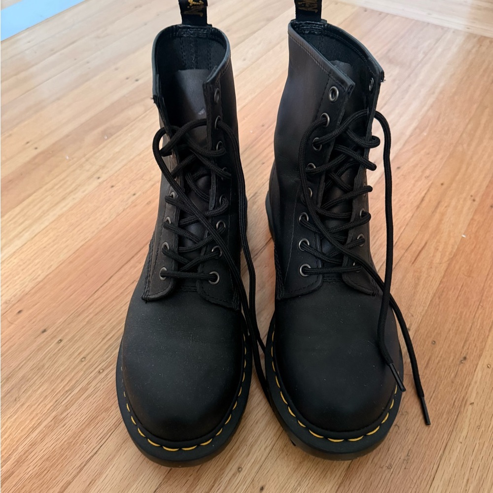 Dr Marten’s Original Black Lace-Up Boots with Yellow Stitching